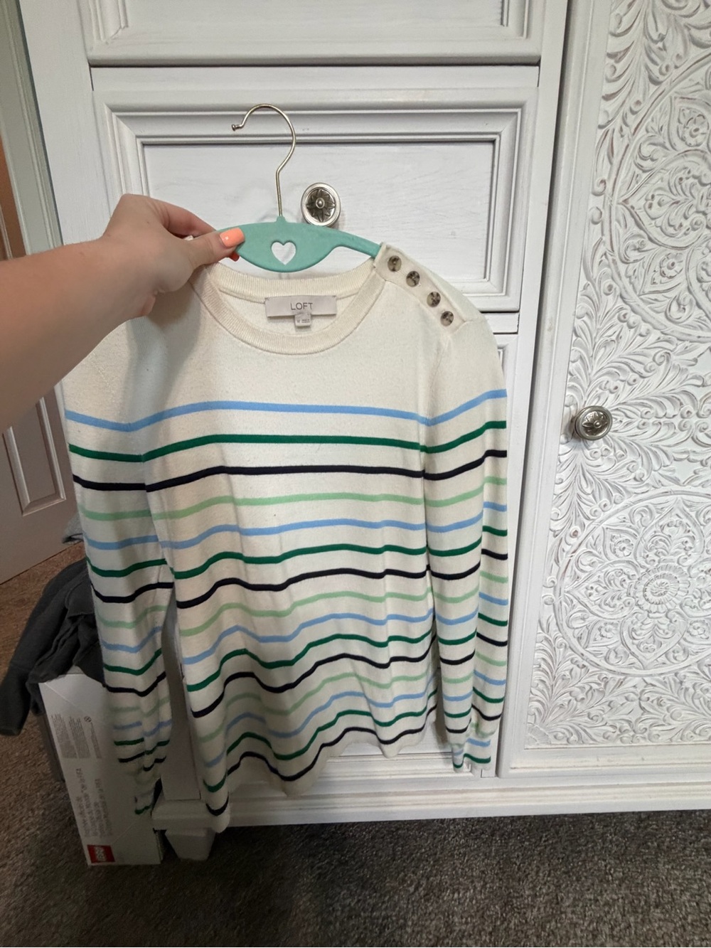 LOFT Striped Button Shoulder Sweater Size Medium